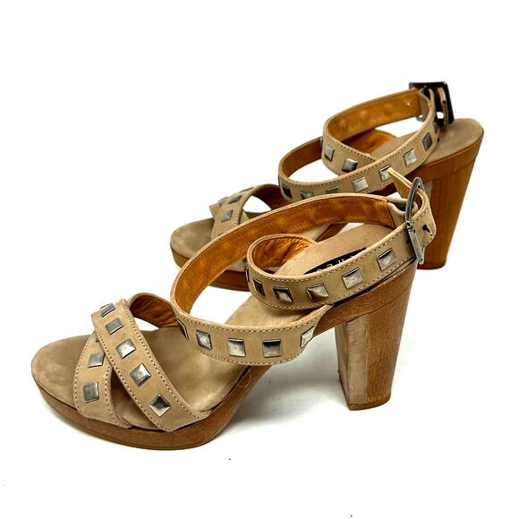 Theory Tan Studded Ankle Wrap Heels - Picture 8 of 12